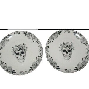 2 Eaton Halloween Skull Roses Dinner Plates Gothic